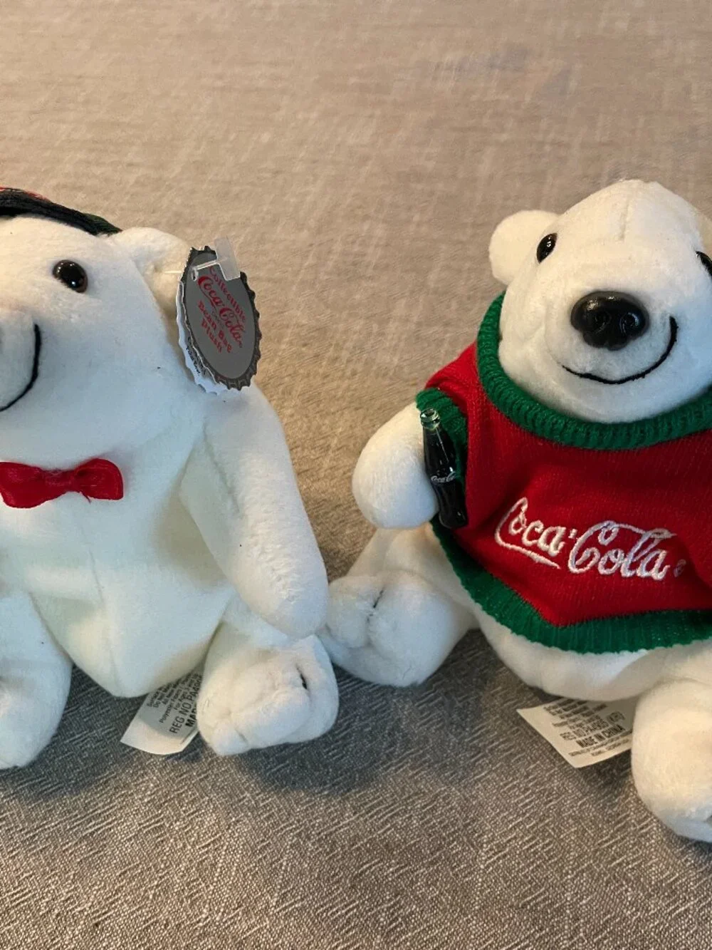 NWT! Vintage Coca-Cola Bear Plush Set of 2 One with Sweater White 1998!